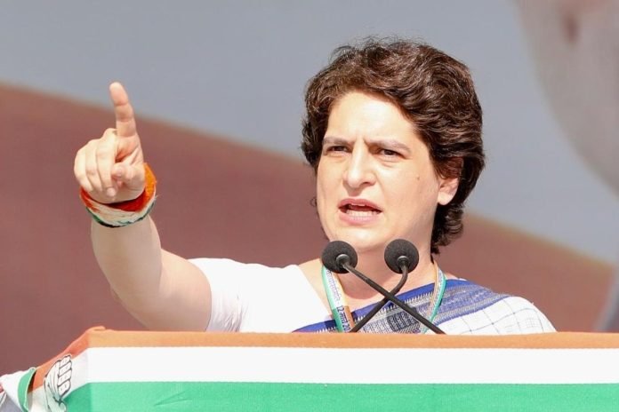 Gandhinagar: Congress leader Priyanka Gandhi addresses during Jan Sankalp Rally in Gandhinagar, on March 12, 2019. (Photo: IANS/AICC)