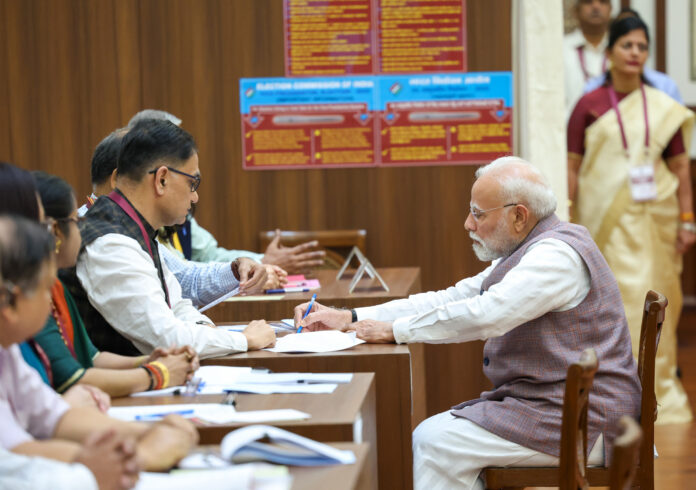 PM casts his vote for the Vice Presidential Election 2025 at Parliament House, in New Delhi on September 09, 2025.