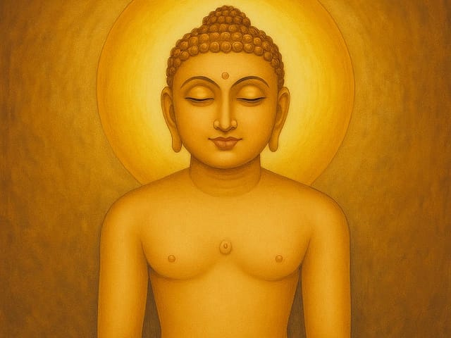 भगवान महावीर की शांत मुद्रा में ध्यानस्थ प्रतिमा