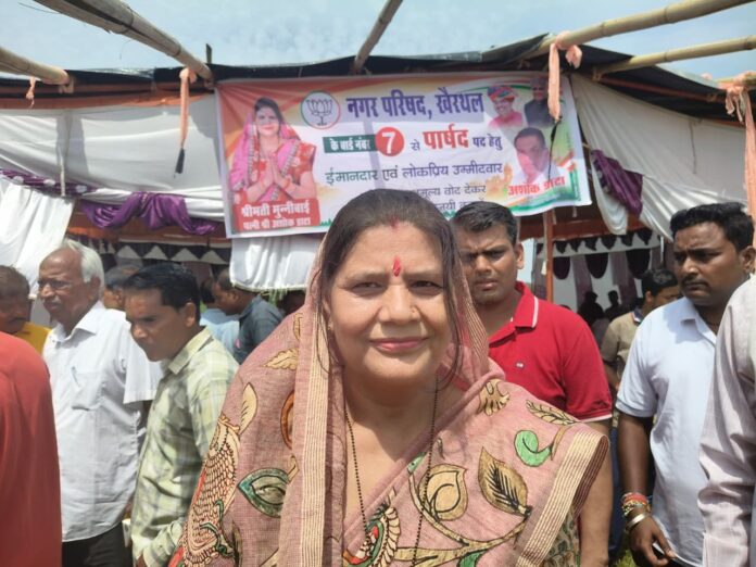 कार्यालय का शुभारंभ करतीं मुन्नीबाई एवं उपस्थित समर्थक